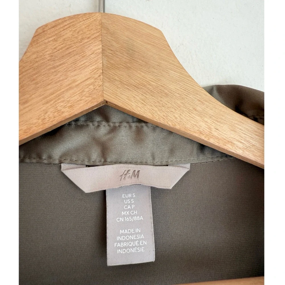 H&M Satin Button-Down Blouse in Muted Olive Green